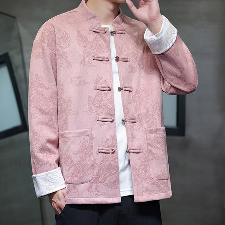 Veste et chemise à boutons de grenouille pour homme avec poches et imprimé Buddha Stones du Nouvel An chinois