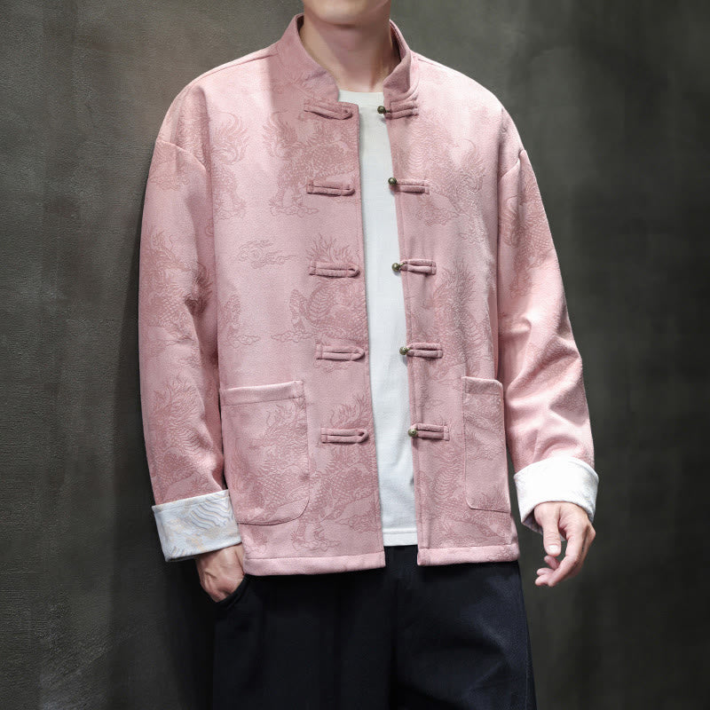 Veste et chemise à boutons de grenouille pour homme avec poches et imprimé Buddha Stones du Nouvel An chinois