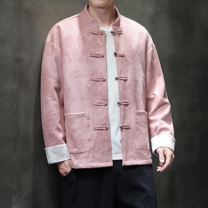 Veste et chemise à boutons de grenouille pour homme avec poches et imprimé Buddha Stones du Nouvel An chinois