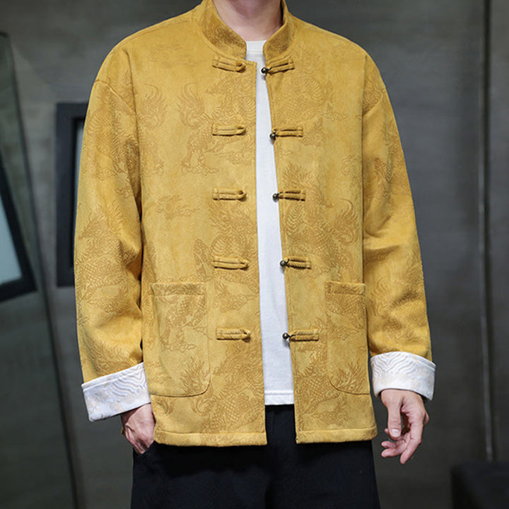 Veste et chemise à boutons de grenouille pour homme avec poches et imprimé Buddha Stones du Nouvel An chinois