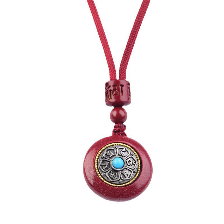 Collier pendentif porte-clés en corde tressée avec six mots vrais « Om Mani Padme Hum » en cinabre naturel de Buddha Stones - image 9