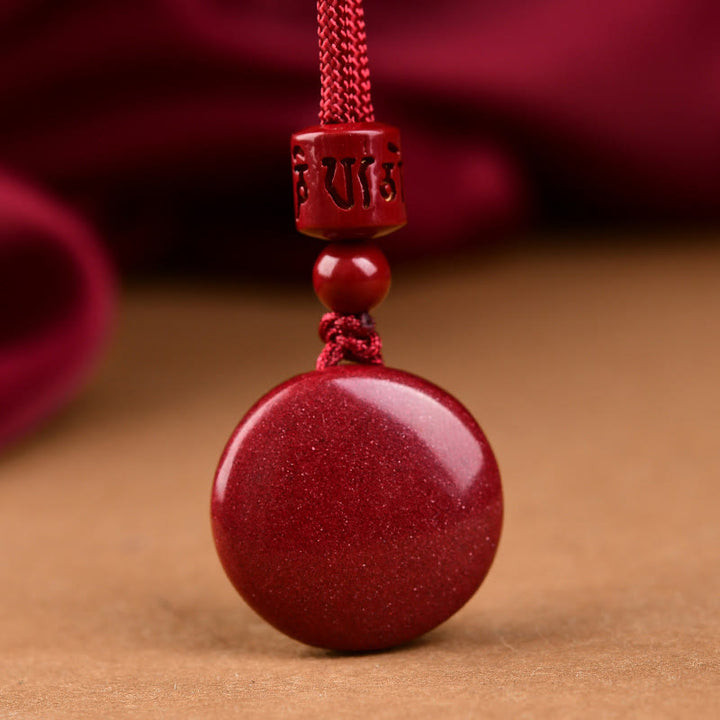 Collier pendentif porte-clés en corde tressée avec six mots vrais « Om Mani Padme Hum » en cinabre naturel de Buddha Stones - image 4