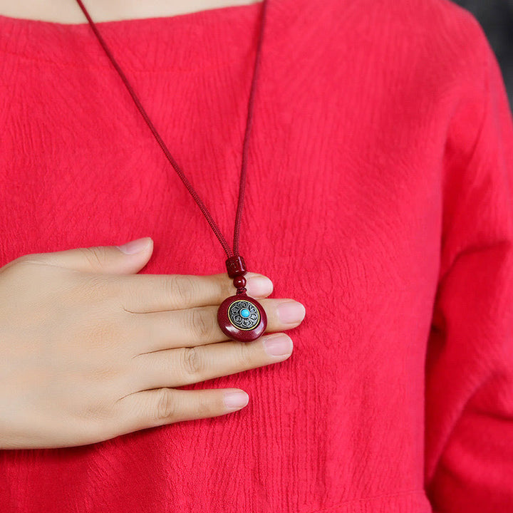 Collier pendentif porte-clés en corde tressée avec six mots vrais « Om Mani Padme Hum » en cinabre naturel de Buddha Stones - image 8