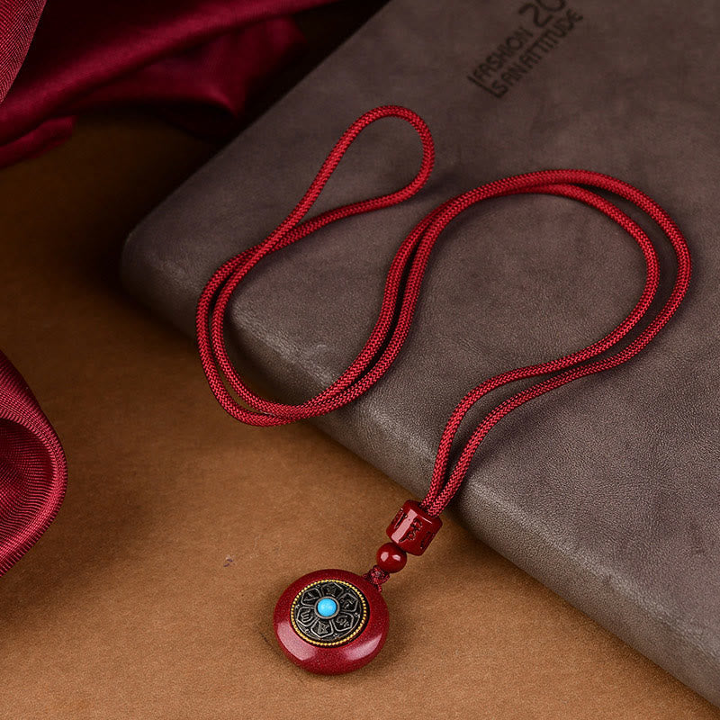 Collier pendentif porte-clés en corde tressée avec six mots vrais « Om Mani Padme Hum » en cinabre naturel de Buddha Stones - image 5