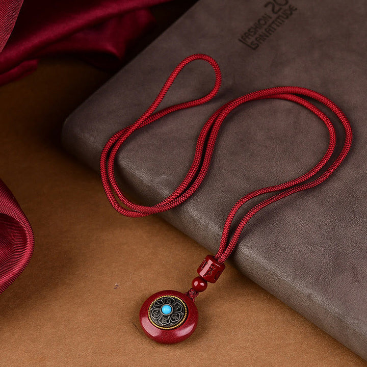 Collier pendentif porte-clés en corde tressée avec six mots vrais « Om Mani Padme Hum » en cinabre naturel de Buddha Stones - image 5