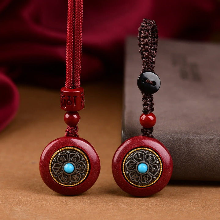 Collier pendentif porte-clés en corde tressée avec six mots vrais « Om Mani Padme Hum » en cinabre naturel de Buddha Stones - image 3