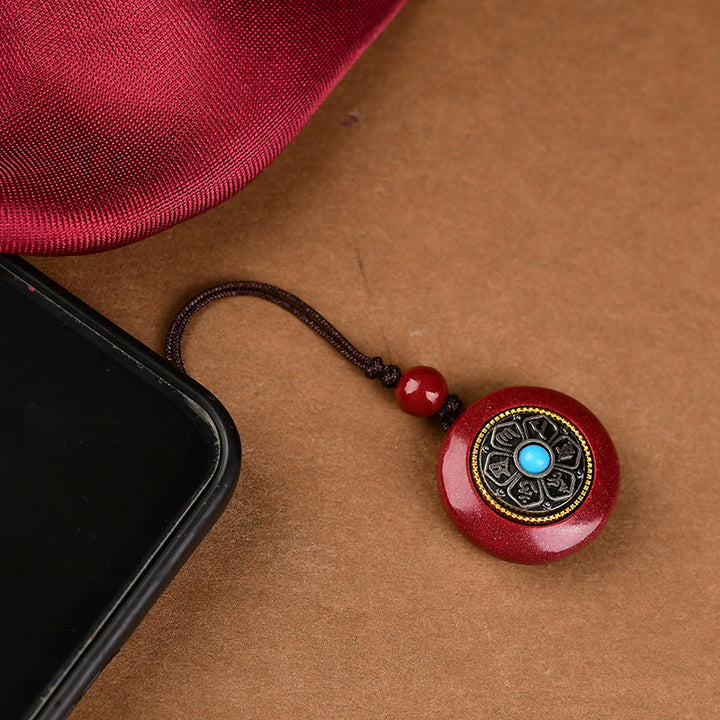 Collier pendentif porte-clés en corde tressée avec six mots vrais « Om Mani Padme Hum » en cinabre naturel de Buddha Stones - Chaîne de téléphone Cinabar Om Mani Padme Hum - image 11