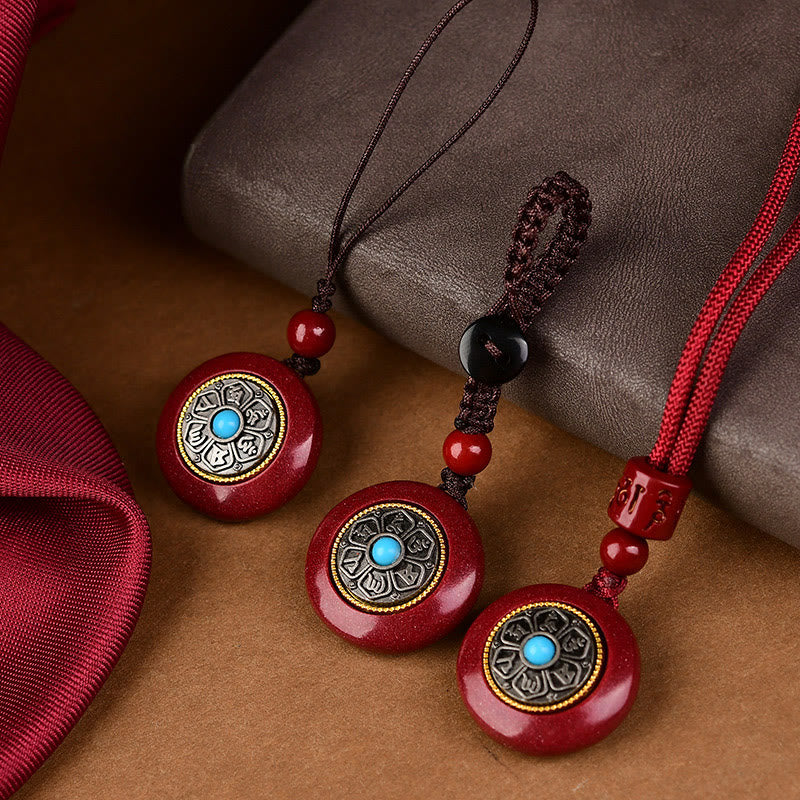 Collier pendentif porte-clés en corde tressée avec six mots vrais « Om Mani Padme Hum » en cinabre naturel de Buddha Stones - image 2