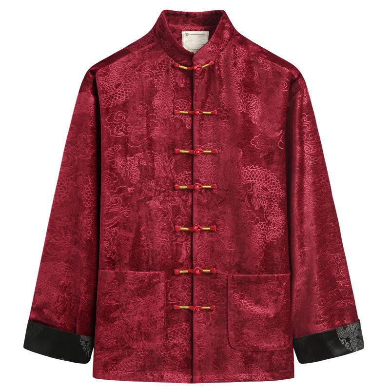Veste et chemise pour homme avec poches , Buddha Stones, du Nouvel An chinois, de nuages de bon augure, à boutons de grenouille