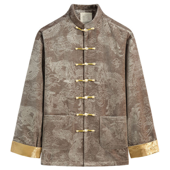 Veste et chemise pour homme avec poches , Buddha Stones, du Nouvel An chinois, de nuages de bon augure, à boutons de grenouille