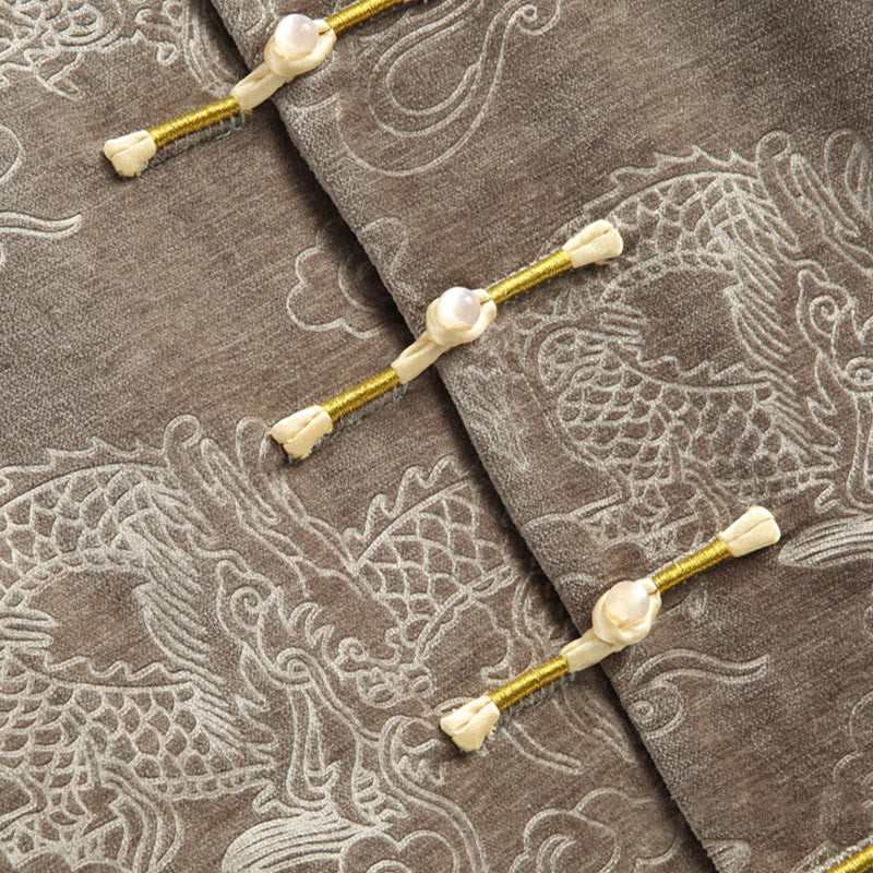 Veste et chemise pour homme avec poches , Buddha Stones, du Nouvel An chinois, de nuages de bon augure, à boutons de grenouille