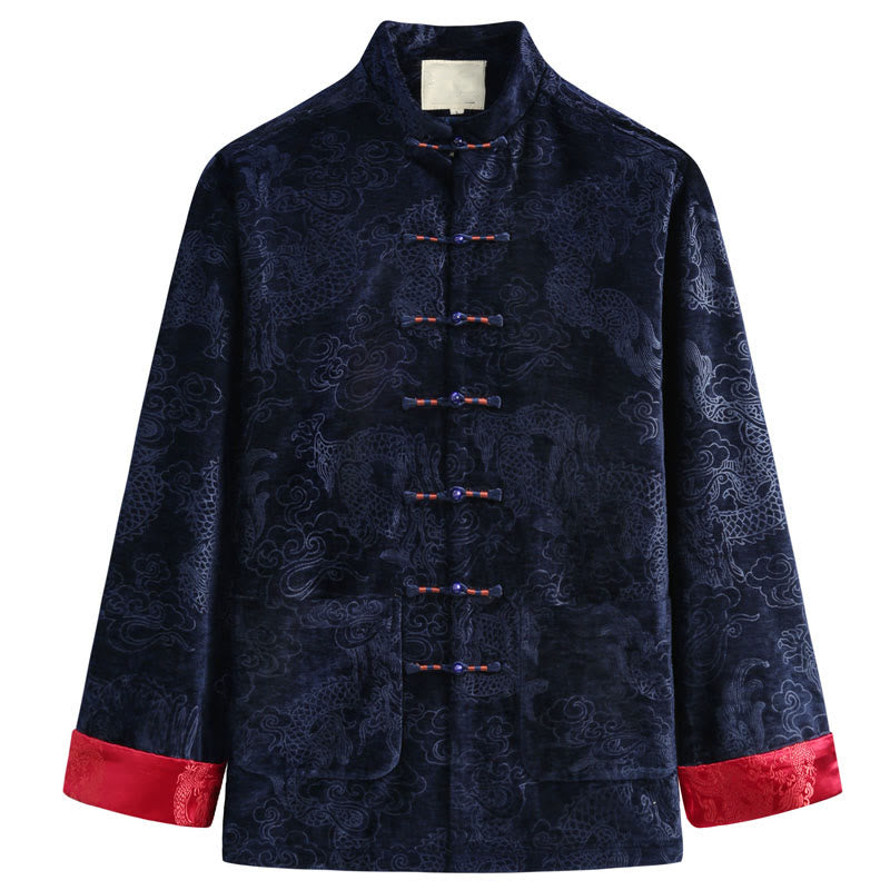 Veste et chemise pour homme avec poches , Buddha Stones, du Nouvel An chinois, de nuages de bon augure, à boutons de grenouille
