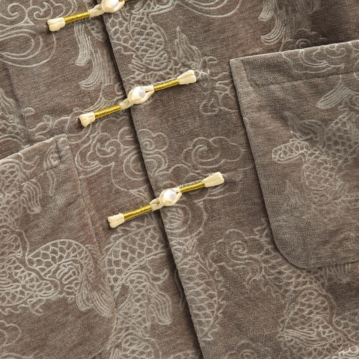 Veste et chemise pour homme avec poches , Buddha Stones, du Nouvel An chinois, de nuages de bon augure, à boutons de grenouille
