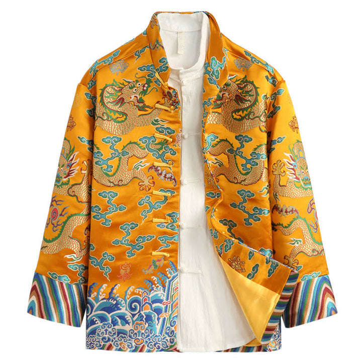 Veste et chemise pour homme avec boutons de grenouille et broderie de dragon et Buddha Stones pour le Nouvel An chinois - Or - US/UK/AU44，EU54 (4XL) - image 2