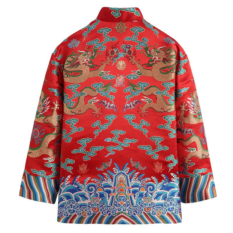 Veste et chemise pour homme avec boutons de grenouille et broderie de dragon et Buddha Stones pour le Nouvel An chinois