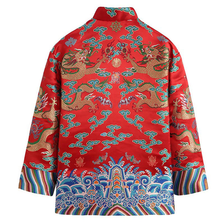 Veste et chemise pour homme avec boutons de grenouille et broderie de dragon et Buddha Stones pour le Nouvel An chinois