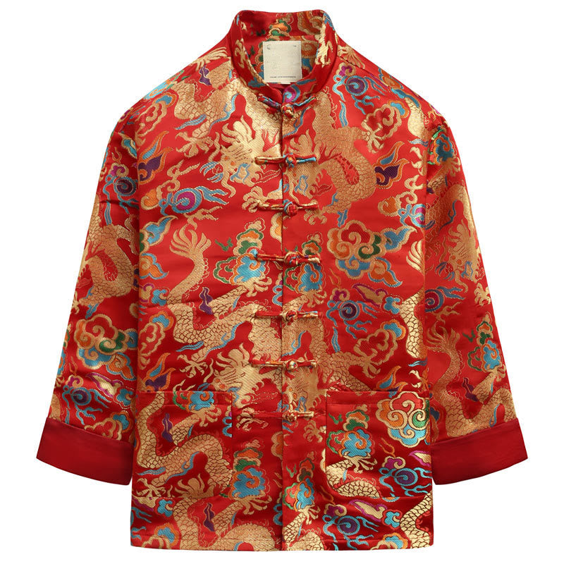 Veste et chemise pour homme avec boutons de grenouille et broderie de dragon et Buddha Stones pour le Nouvel An chinois