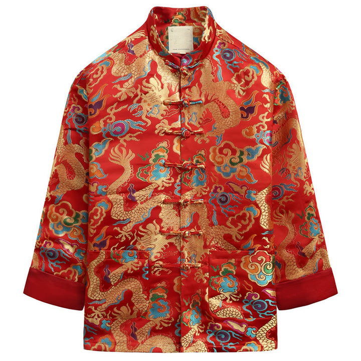 Veste et chemise pour homme avec boutons de grenouille et broderie de dragon et Buddha Stones pour le Nouvel An chinois