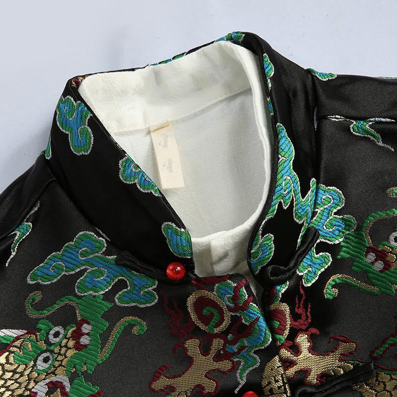 Veste et chemise pour homme avec boutons de grenouille et broderie de dragon et Buddha Stones pour le Nouvel An chinois