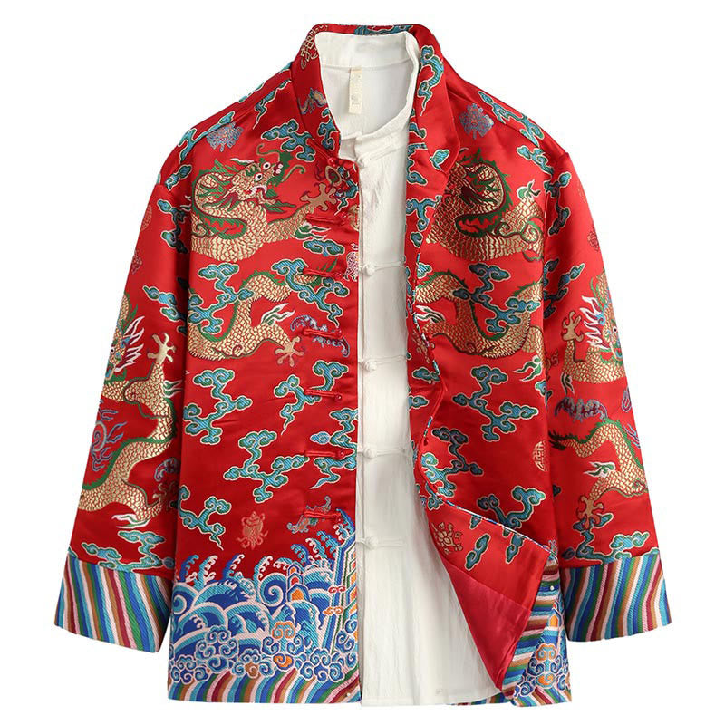 Veste et chemise pour homme avec boutons de grenouille et broderie de dragon et Buddha Stones pour le Nouvel An chinois - Rouge - US/UK/AU44，EU54 (4XL) - image 0