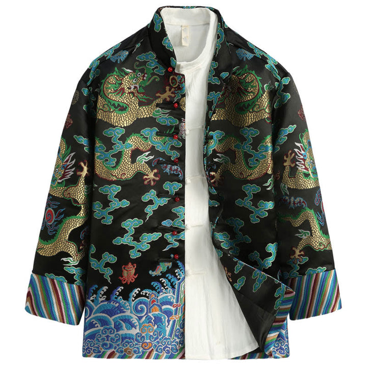 Veste et chemise pour homme avec boutons de grenouille et broderie de dragon et Buddha Stones pour le Nouvel An chinois - Noir - US/UK/AU44，EU54 (4XL) - image 12