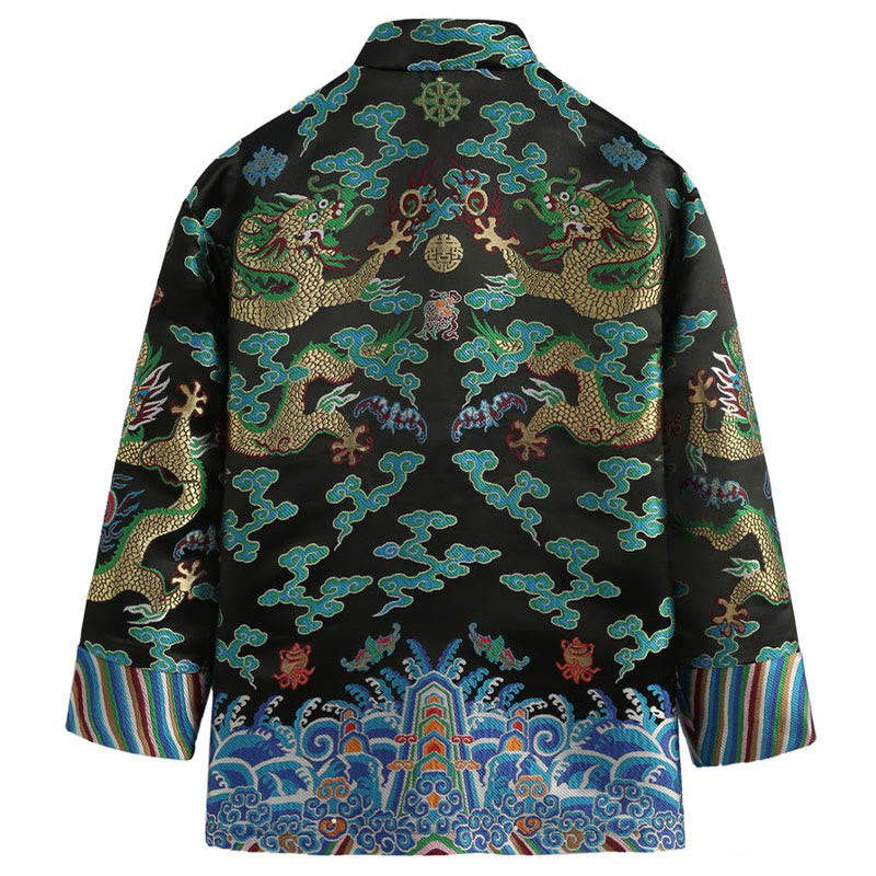 Veste et chemise pour homme avec boutons de grenouille et broderie de dragon et Buddha Stones pour le Nouvel An chinois