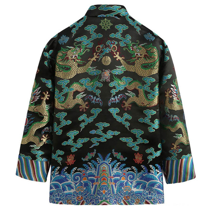 Veste et chemise pour homme avec boutons de grenouille et broderie de dragon et Buddha Stones pour le Nouvel An chinois