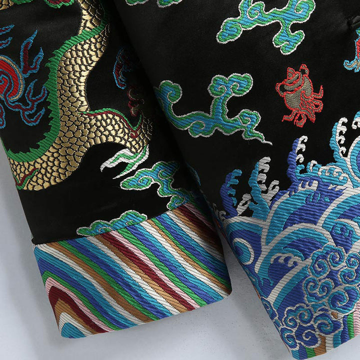 Veste et chemise pour homme avec boutons de grenouille et broderie de dragon et Buddha Stones pour le Nouvel An chinois