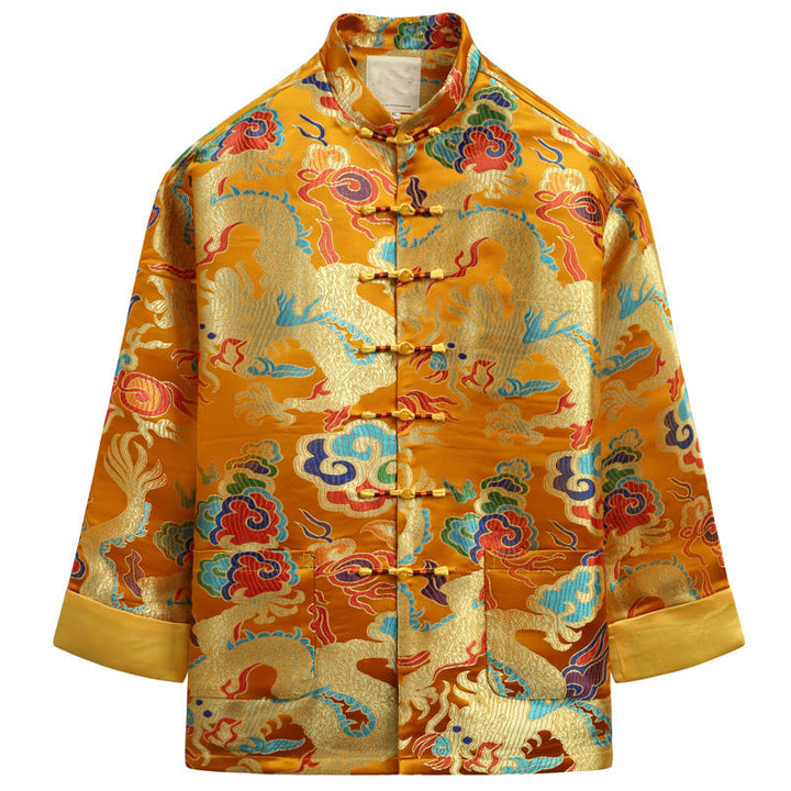 Veste et chemise pour homme avec boutons de grenouille et broderie de dragon et Buddha Stones pour le Nouvel An chinois