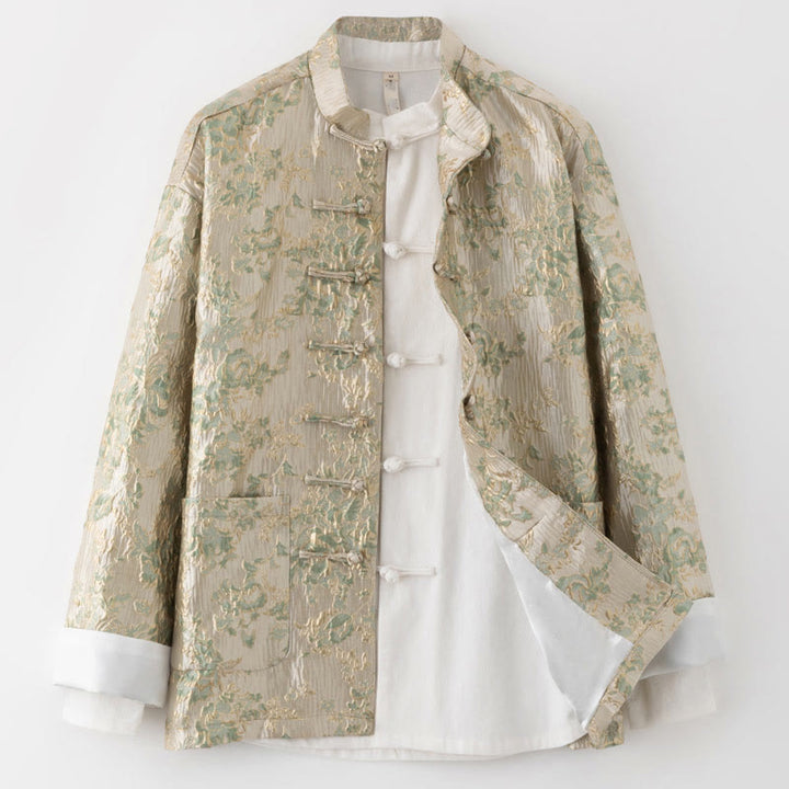 Veste et chemise pour homme avec poches et broderie jacquard et boutons de grenouille, style Tang , Buddha Stones, Nouvel An chinois - Blé - US/UK/AU44，EU54 (4XL) - image 9