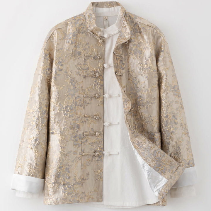 Veste et chemise pour homme avec poches et broderie jacquard et boutons de grenouille, style Tang , Buddha Stones, Nouvel An chinois - BurlyWood - US/UK/AU44，EU54 (4XL) - image 10