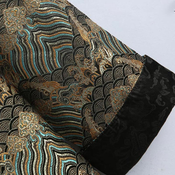 Veste et chemise pour homme avec poches, motif jacquard damassé et eau de mer, boutons de grenouille, style Tang , Buddha Stones, Nouvel An chinois - image 12