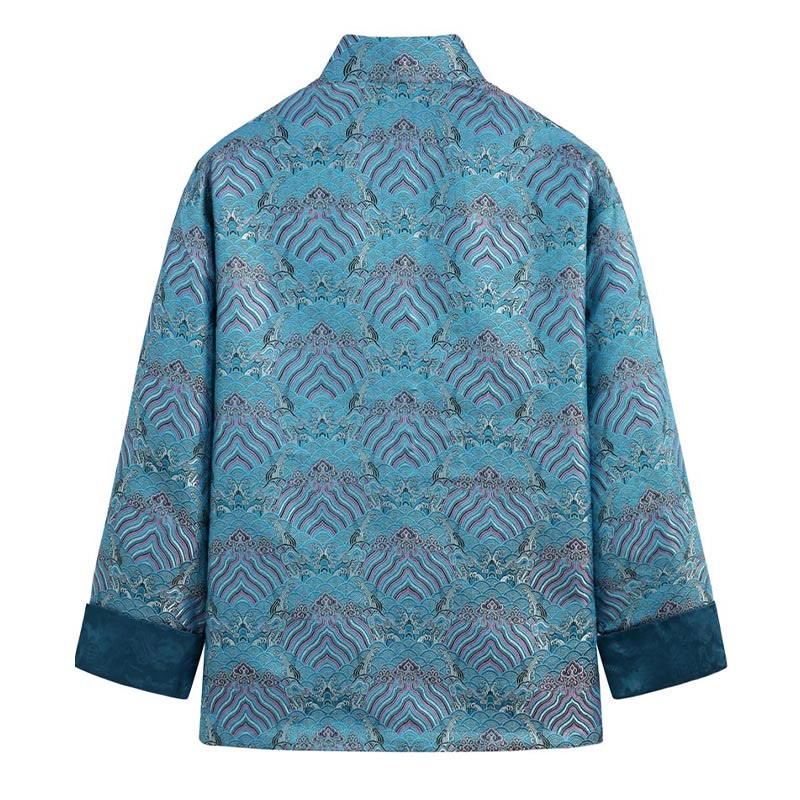 Veste et chemise pour homme avec poches, motif jacquard damassé et eau de mer, boutons de grenouille, style Tang , Buddha Stones, Nouvel An chinois - image 5