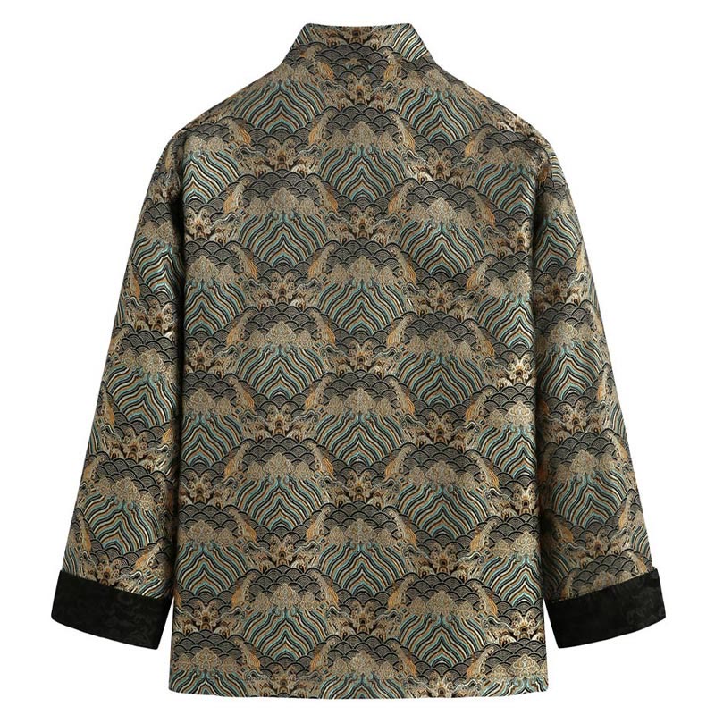 Veste et chemise pour homme avec poches, motif jacquard damassé et eau de mer, boutons de grenouille, style Tang , Buddha Stones, Nouvel An chinois