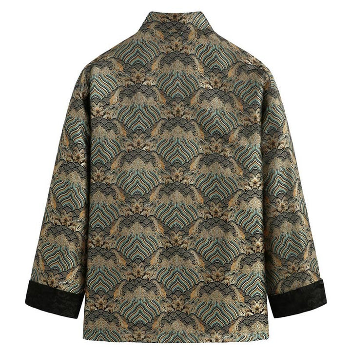 Veste et chemise pour homme avec poches, motif jacquard damassé et eau de mer, boutons de grenouille, style Tang , Buddha Stones, Nouvel An chinois