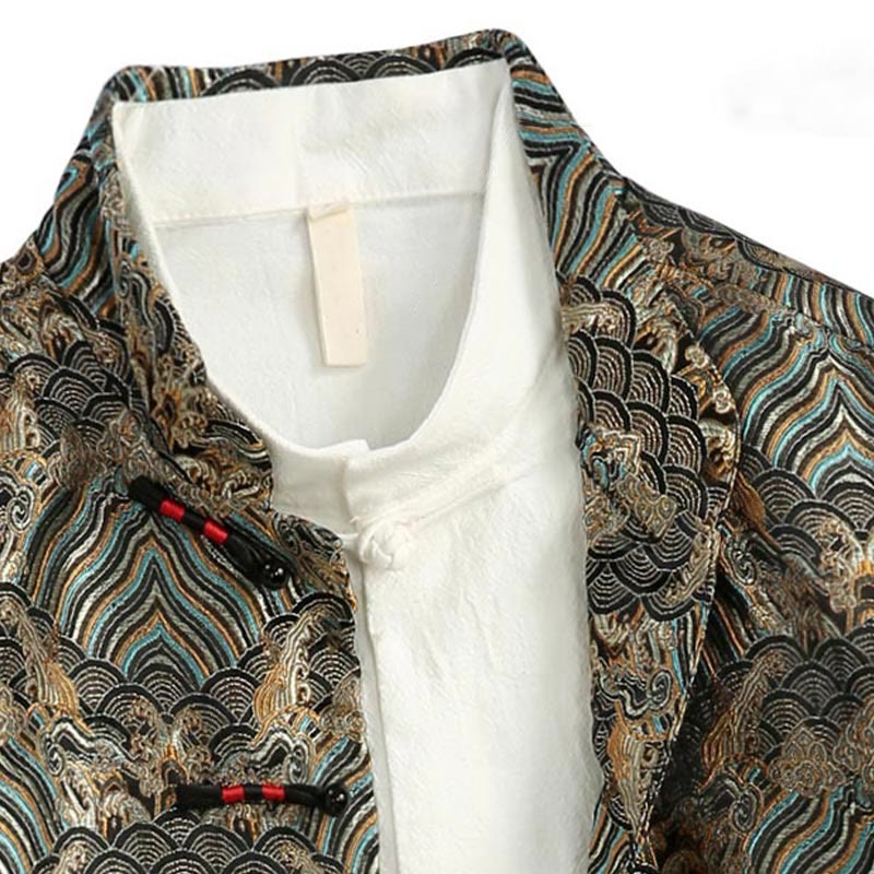 Veste et chemise pour homme avec poches, motif jacquard damassé et eau de mer, boutons de grenouille, style Tang , Buddha Stones, Nouvel An chinois - image 8