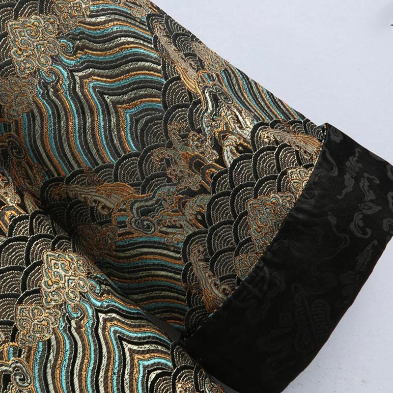 Veste et chemise pour homme avec poches, motif jacquard damassé et eau de mer, boutons de grenouille, style Tang , Buddha Stones, Nouvel An chinois