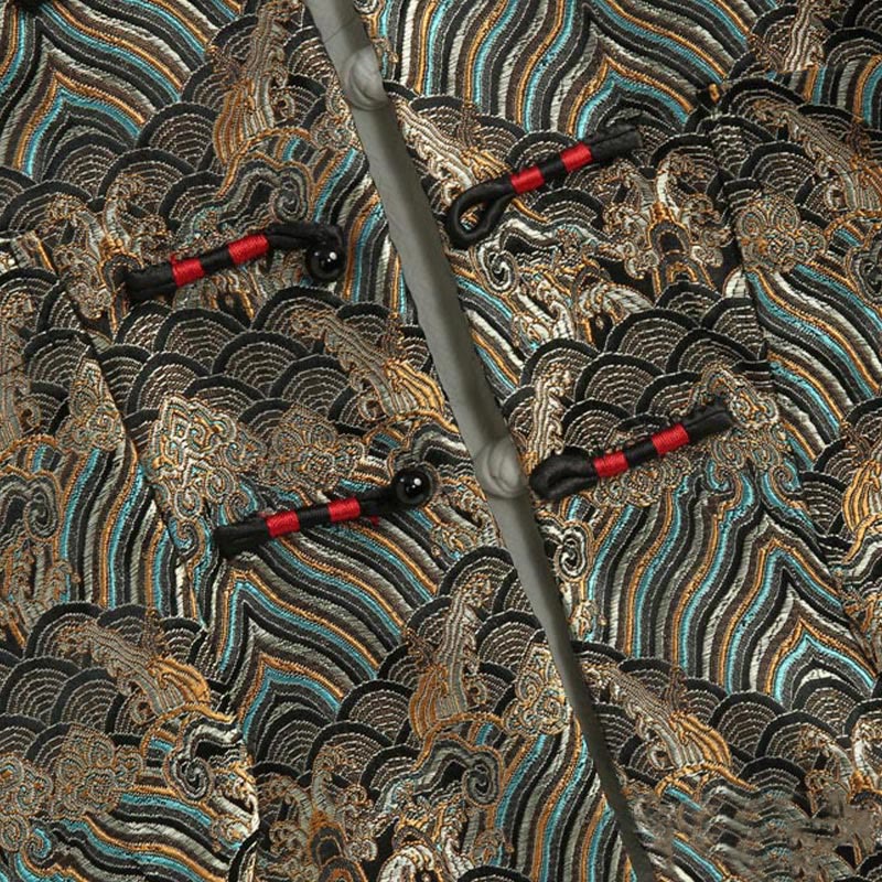 Veste et chemise pour homme avec poches, motif jacquard damassé et eau de mer, boutons de grenouille, style Tang , Buddha Stones, Nouvel An chinois - image 10