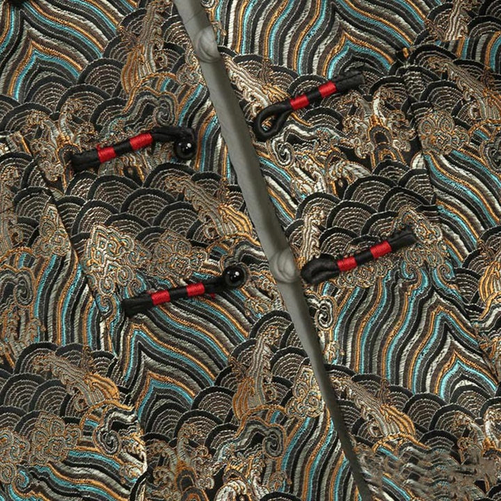 Veste et chemise pour homme avec poches, motif jacquard damassé et eau de mer, boutons de grenouille, style Tang , Buddha Stones, Nouvel An chinois