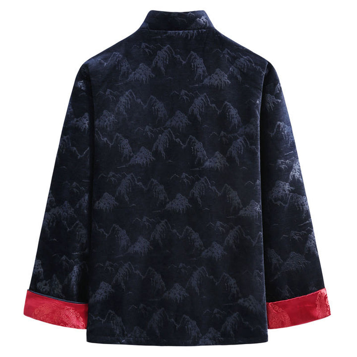 Chemise Tang pour homme avec boutons de grenouille et imprimé paysage du Nouvel An chinois , Buddha Stones , faite à la main, avec poches