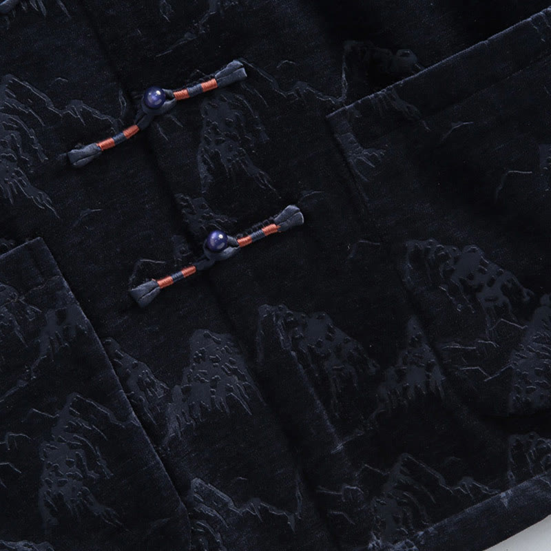 Chemise Tang pour homme avec boutons de grenouille et imprimé paysage du Nouvel An chinois , Buddha Stones , faite à la main, avec poches