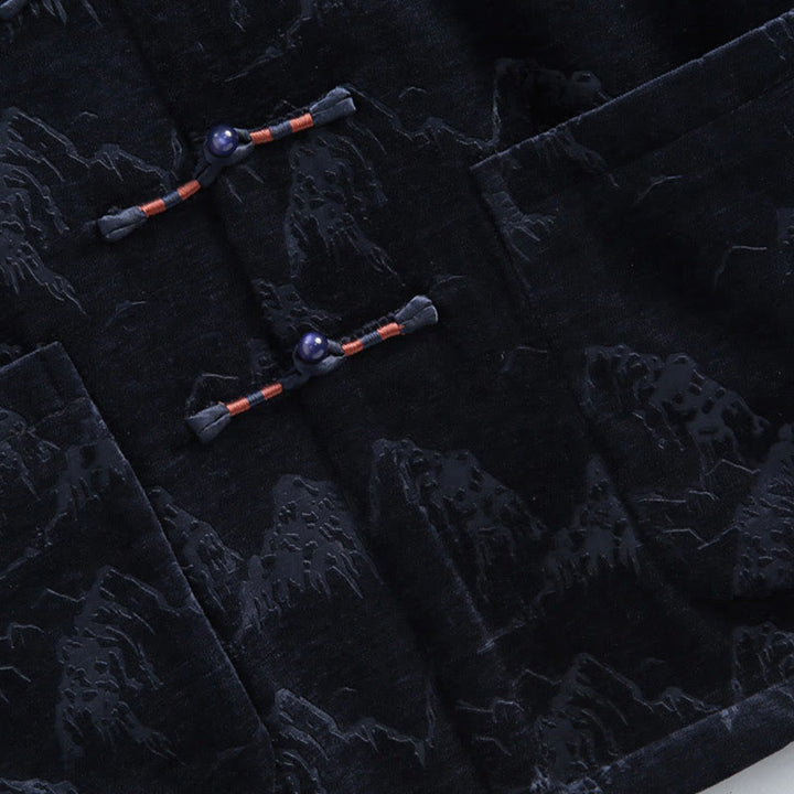 Chemise Tang pour homme avec boutons de grenouille et imprimé paysage du Nouvel An chinois , Buddha Stones , faite à la main, avec poches