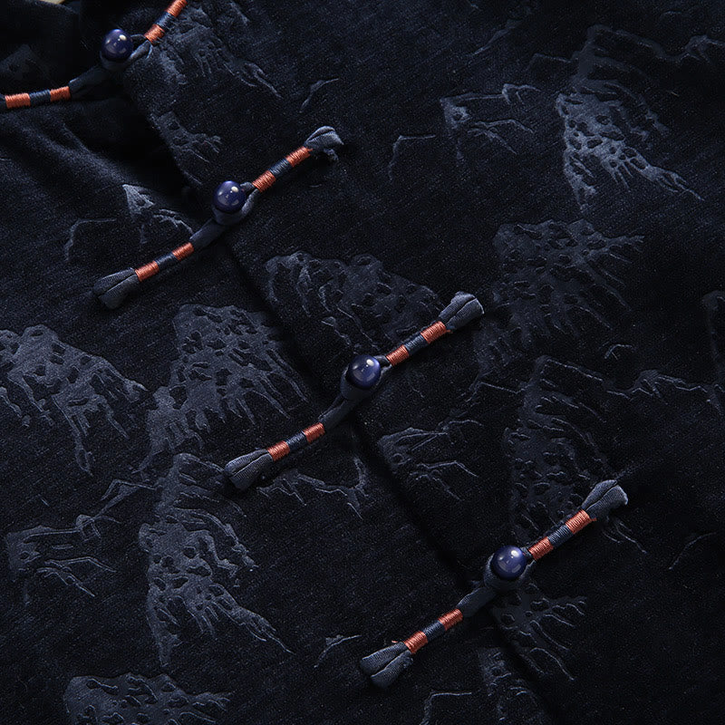Chemise Tang pour homme avec boutons de grenouille et imprimé paysage du Nouvel An chinois , Buddha Stones , faite à la main, avec poches