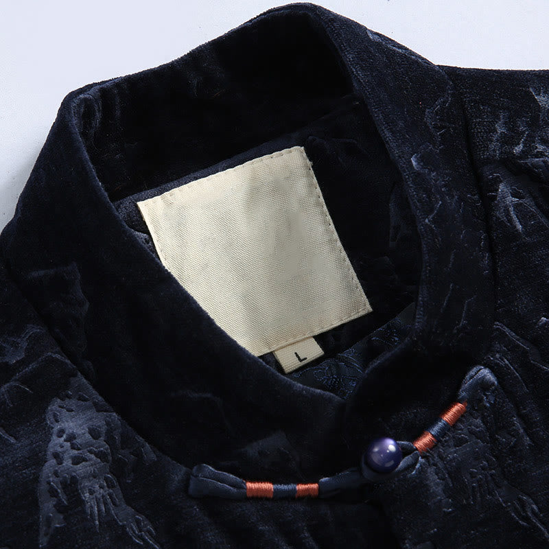 Chemise Tang pour homme avec boutons de grenouille et imprimé paysage du Nouvel An chinois , Buddha Stones , faite à la main, avec poches