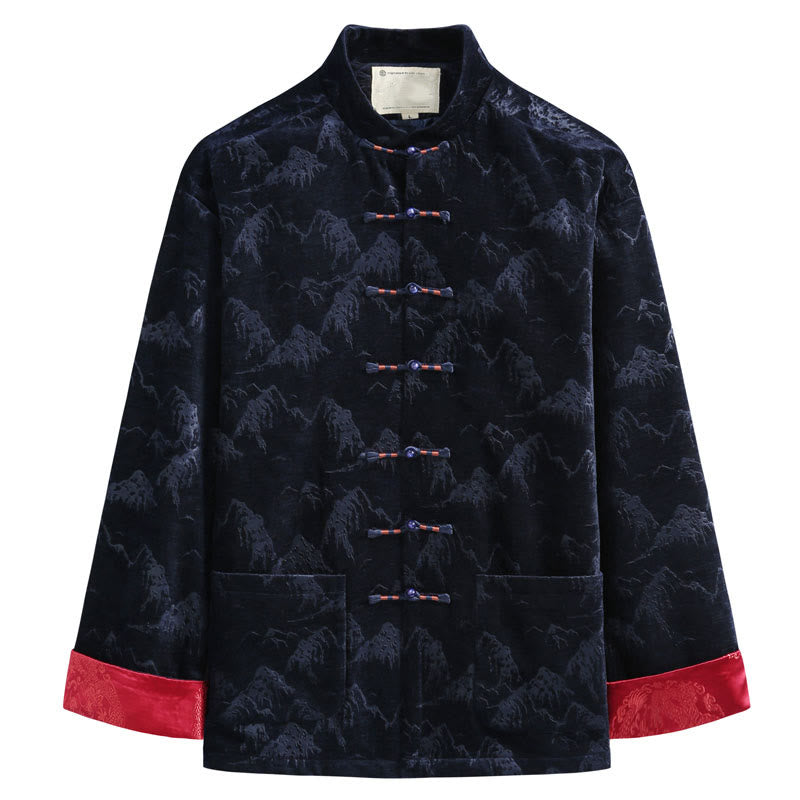 Chemise Tang pour homme avec boutons de grenouille et imprimé paysage du Nouvel An chinois , Buddha Stones , faite à la main, avec poches