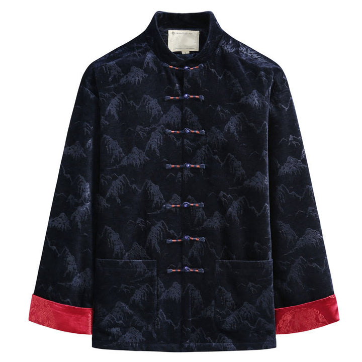 Chemise Tang pour homme avec boutons de grenouille et imprimé paysage du Nouvel An chinois , Buddha Stones , faite à la main, avec poches