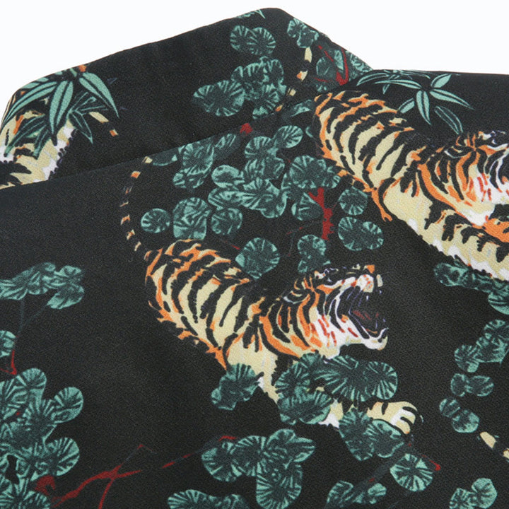 Veste de costume Tang pour homme avec poches et boutons de grenouille et motif tigre de la forêt, style chinois, pierres de Buddha Stones , nouvel an