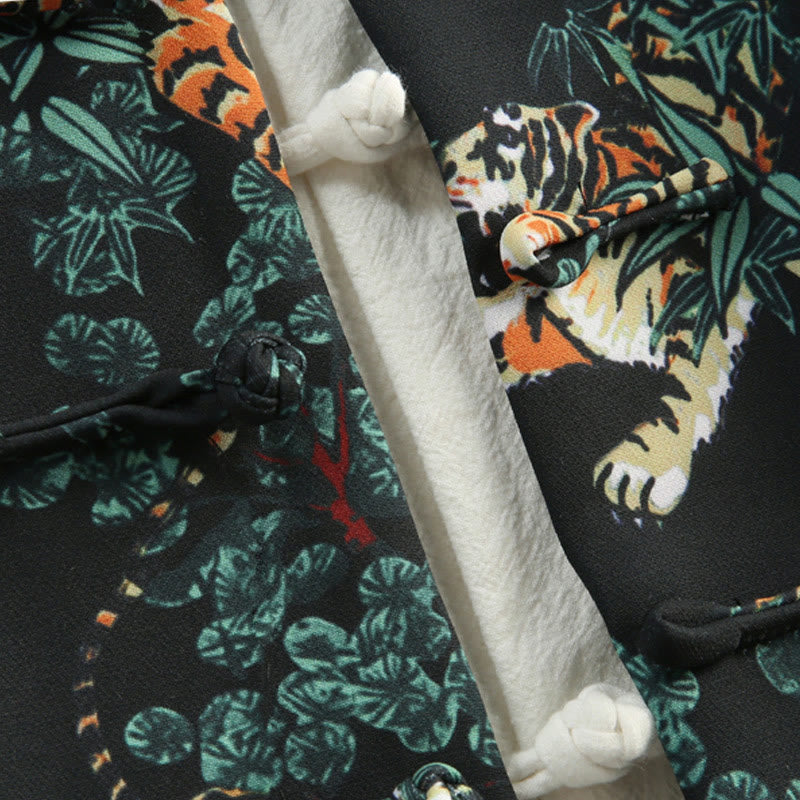 Veste de costume Tang pour homme avec poches et boutons de grenouille et motif tigre de la forêt, style chinois, pierres de Buddha Stones , nouvel an