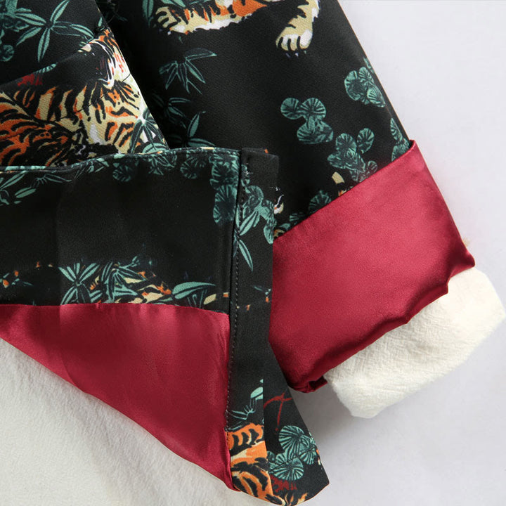 Veste de costume Tang pour homme avec poches et boutons de grenouille et motif tigre de la forêt, style chinois, pierres de Buddha Stones , nouvel an