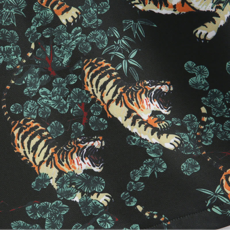Veste de costume Tang pour homme avec poches et boutons de grenouille et motif tigre de la forêt, style chinois, pierres de Buddha Stones , nouvel an